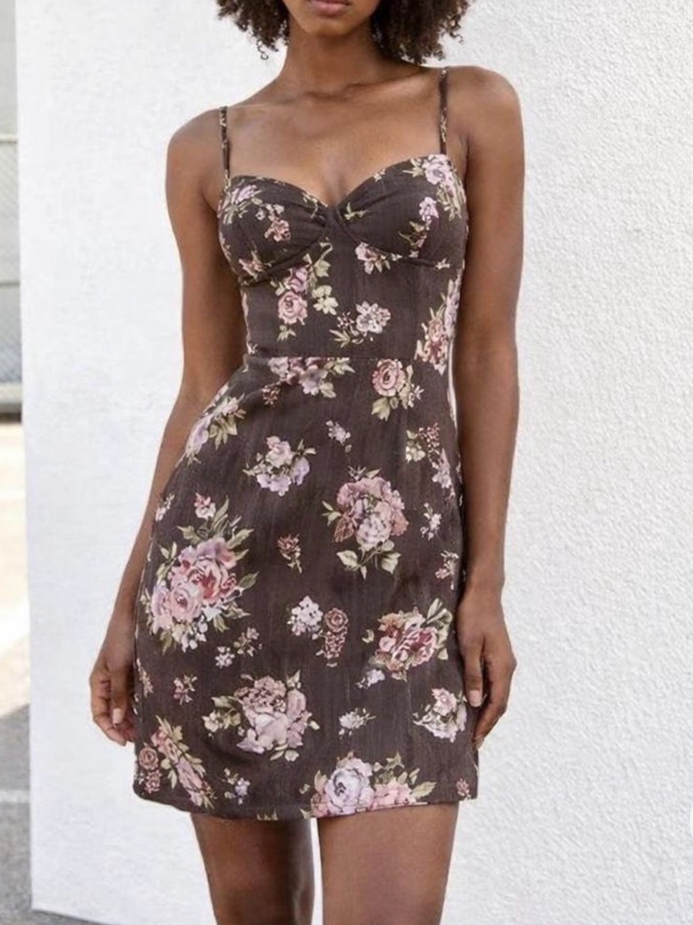 H&M x Brock Collection Floral Brown Spaghetti-Strap Mini Dress size S